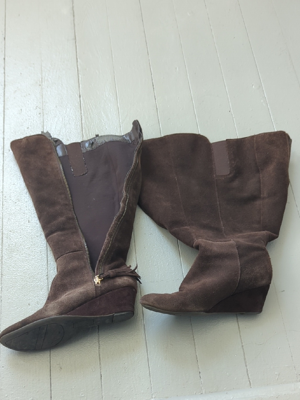 Women’s Brown Suede Wedge Knee-High Boots